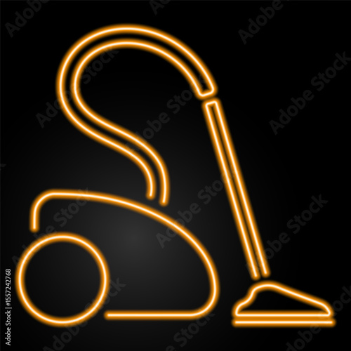 vacuum cleaner neon sign, modern glowing banner design, colorful modern design trend on black background. Vector illustration.