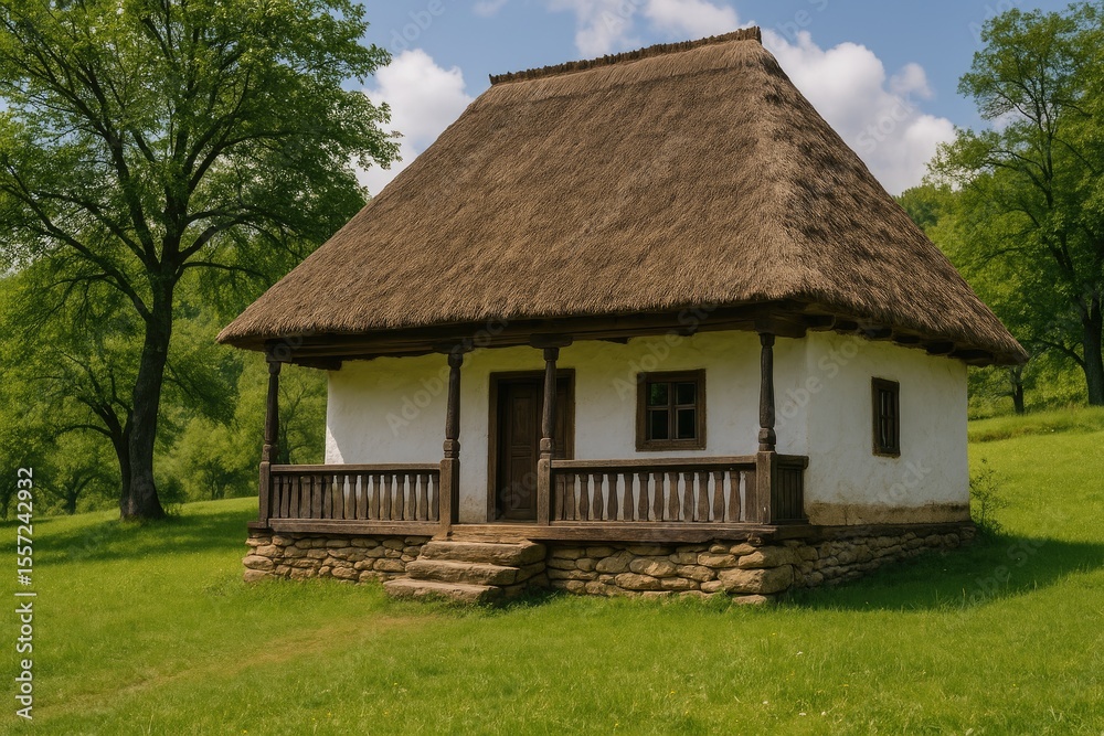 Fototapeta premium Vintage Romanian cottage with classic architecture