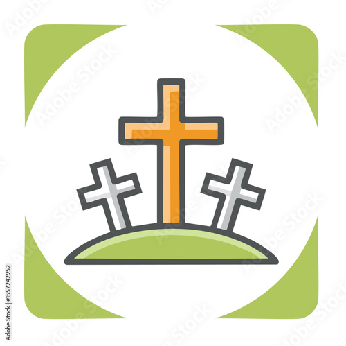 Three crosses on a hilltop christian symbol