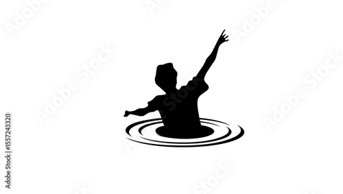 man sinking into sand, black isolated silhouette