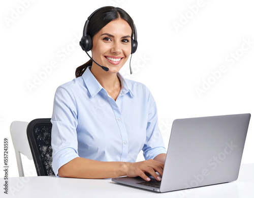 Smiling Call Center Agent with Headset, Transparent Background