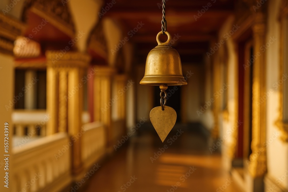 Obraz premium Small golden bell hanging outside for Buddhist blessings