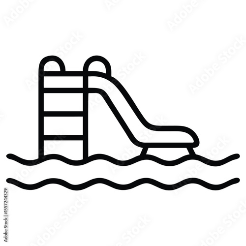 Simple outline water slide icon with ladder over wave illustration