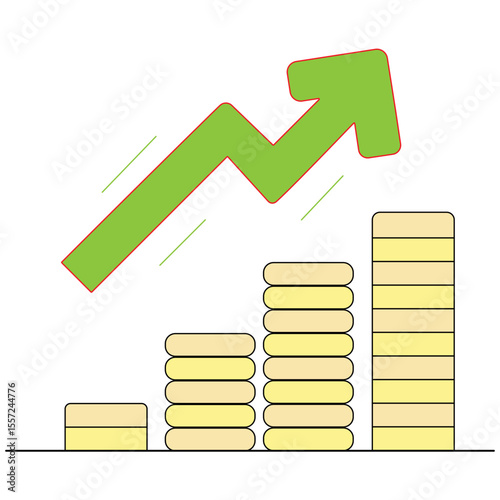 Stock Growth Icon With Arrow Rising Over Stacked Bars, Featuring a Flat Illustration Style With No Text for Clean Financial or Business Graphics