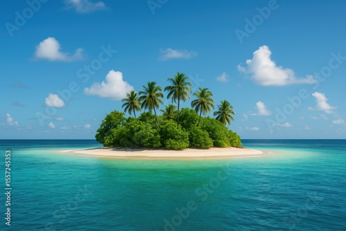 Remote uninhabited tropical island floating in the sea