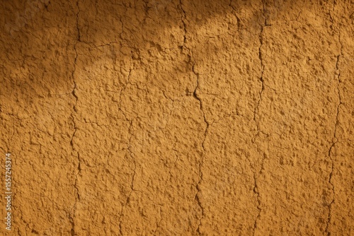 Close-up of a clay building's earthen wall illuminated by sunlight, showcasing natural textures