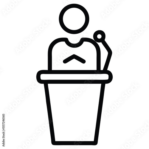 Speaker at podium icon, public speaking line art symbol design