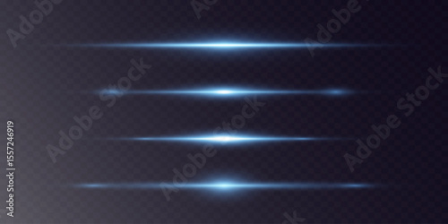 Horizontal neon linear rays, explosion of glitter. Blue flashes of light, glowing line.Vector.EPS 10.