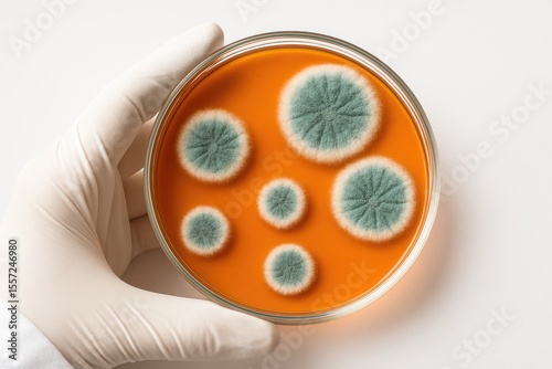 Penicillium mold growing on a nutrient medium that synthesizes antibiotic penicillin