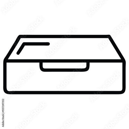 Storage box outline illustration with handle, organizational element, simple line drawing