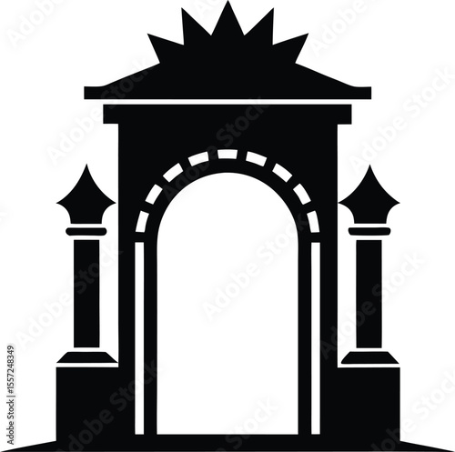 Elegant Black Archway Design Architectural Icon, Gate, Entrance, Silhouette Illustration