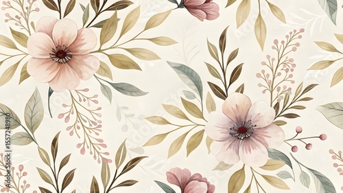 Hand-Painted Floral Pattern in Muted Earthy Tones – Boho Watercolor Texture for Wallpaper & Background