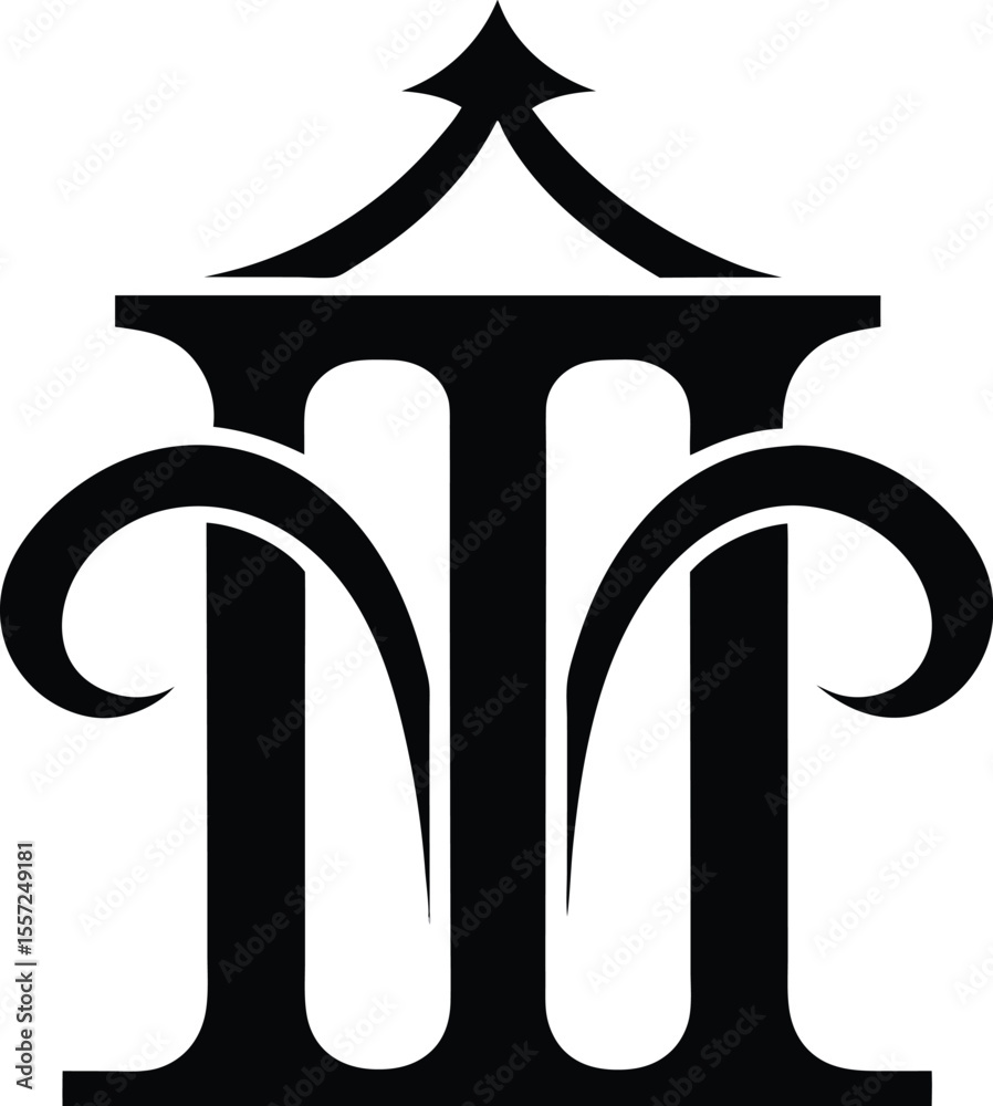 Fototapeta premium Elegant Black and White Architectural Logo Design Three Pillars with Flourishes