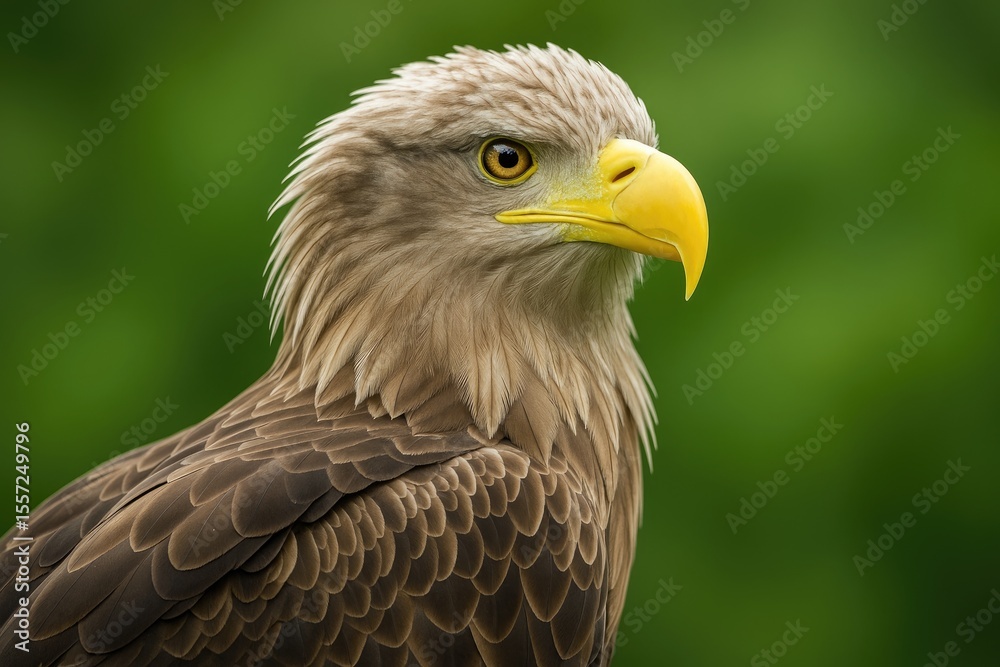 Obraz premium Close-up of a sea eagle set against a vibrant green backdrop