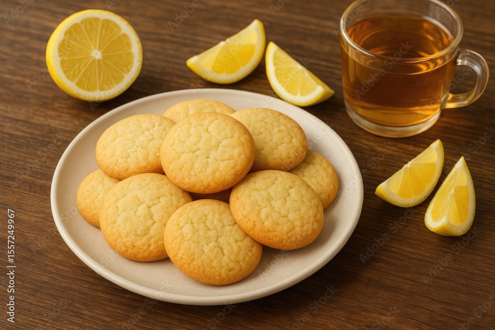 Fototapeta premium Tray of tasty lemon cookies displayed on a rustic wooden surface