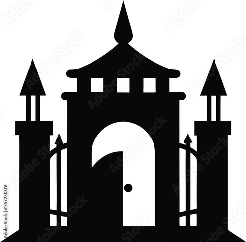 Elegant Black Castle Gate Silhouette Vector Illustration