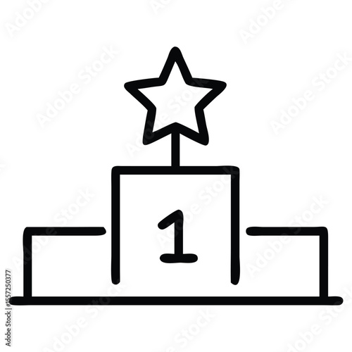 Winner podium number one with a star, handdrawn line art