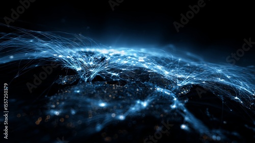 Wallpaper Mural digital network connections around planet Earth, glowing blue lines Torontodigital.ca