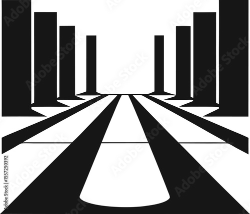 Abstract Black and White Cityscape Geometric Urban Pathway Illustration