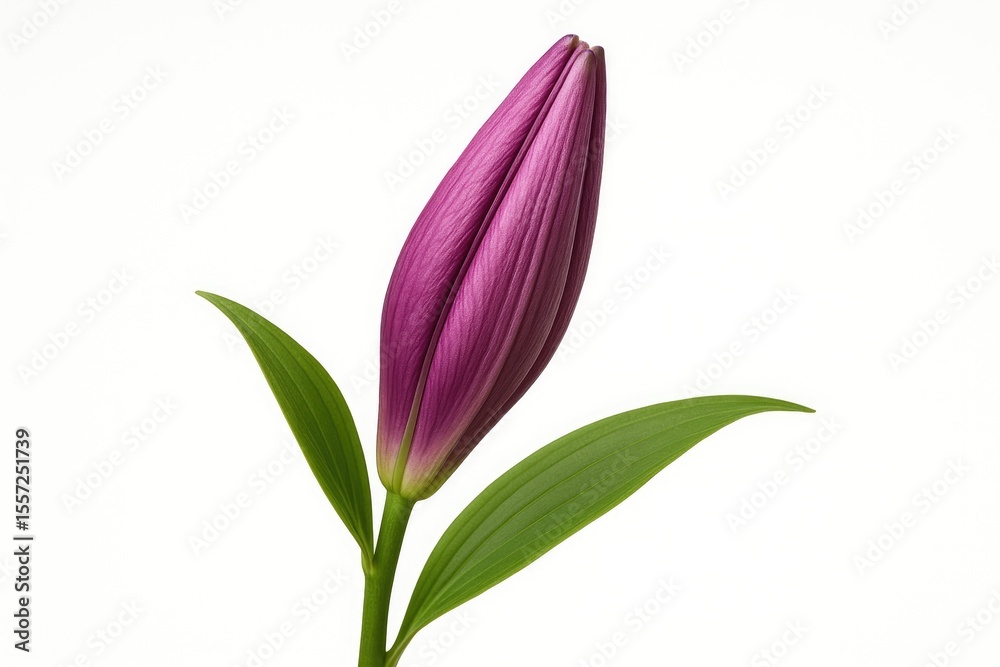 Fototapeta premium Violet lily flower bud against a white background