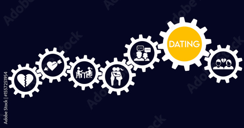 Dating icon set. Containing dating app, relationship, romance, speed dating, date, search love, matchmaking and more. Vector solid icons collection.
