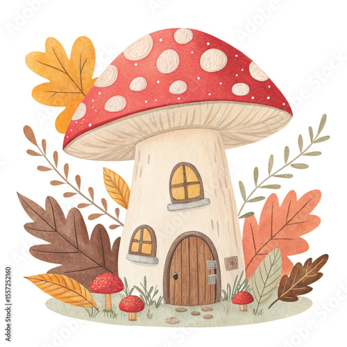 Quirky Autumn House Clipart Watercolor 