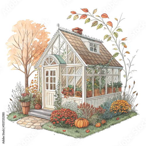 Quirky Autumn House Clipart Watercolor 