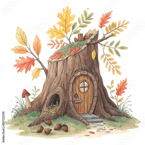 Quirky Autumn House Clipart Watercolor 