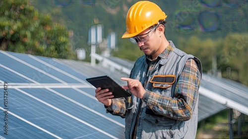 Wallpaper Mural engineer using tablet to inspect solar panel field Torontodigital.ca