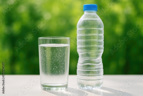 Chilled water served in a glass and a bottle