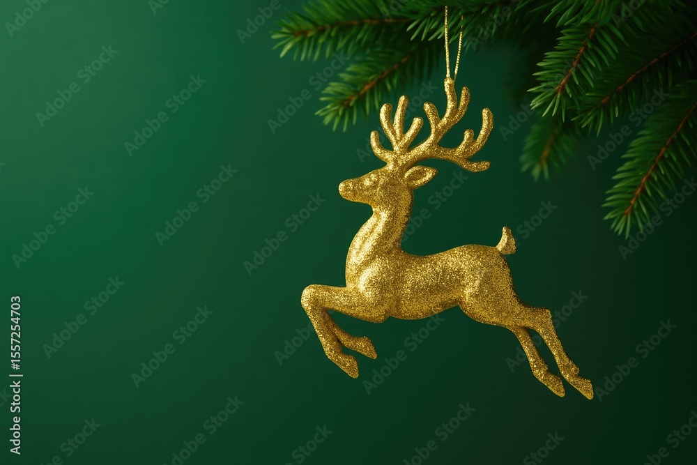 Fototapeta premium Festive Green Ornament Featuring a Golden Deer for Holiday Celebrations