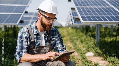 Wallpaper Mural engineer using tablet to inspect solar panel field Torontodigital.ca