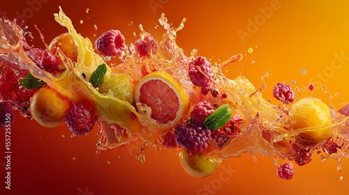 Wallpaper Mural exploding splash of colorful fruit and juice on vibrant background, dynamic motion Torontodigital.ca