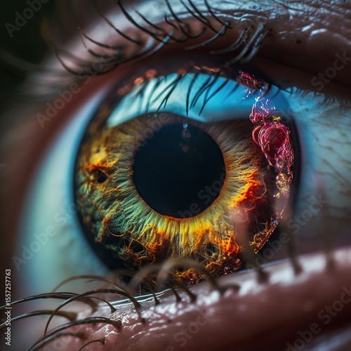 Colorful Human Eye Closeup.
