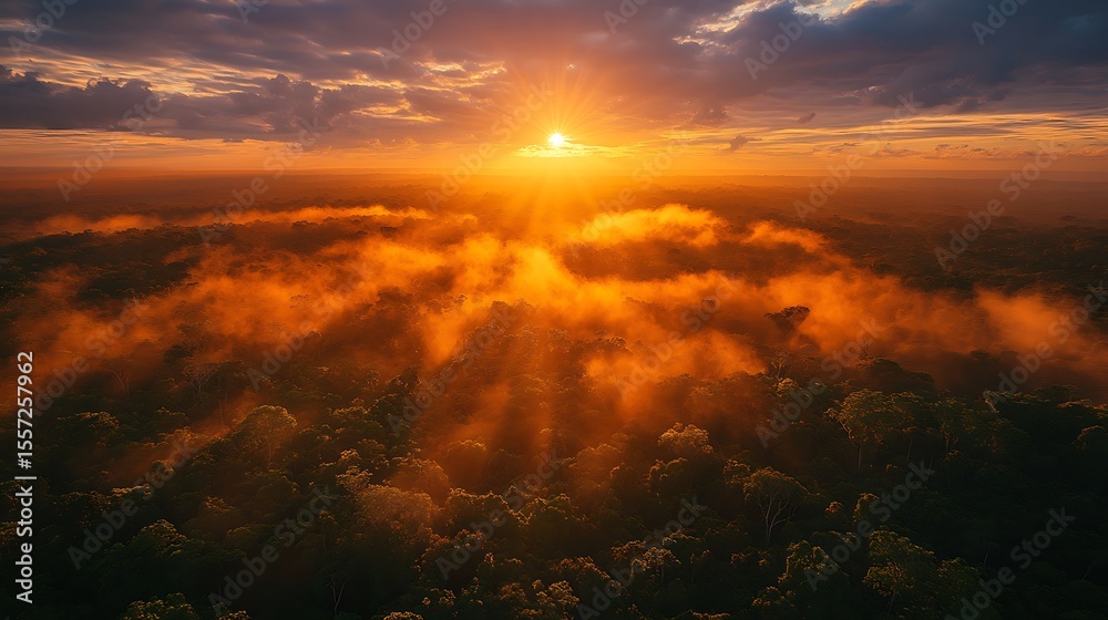 Fototapeta premium Golden sunset cloudscape high angle view