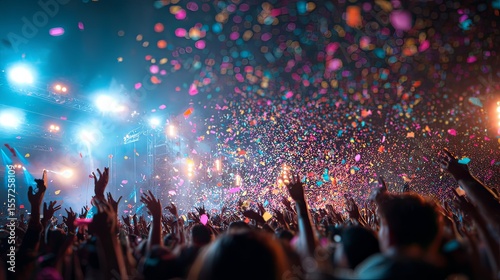 Wallpaper Mural festival crowd dancing under colorful confetti and bright lights, celebration Torontodigital.ca