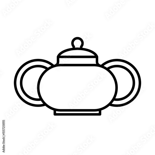 Sugar bowl with lid. Kitchenware icon. Line vector kitchen utensil and tool. Cutlery illustration