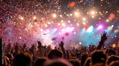 Wallpaper Mural festival crowd dancing under colorful confetti and bright lights, celebration Torontodigital.ca
