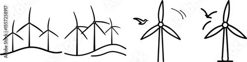 Wind Turbines Generating Clean Energy, Sustainable Power, Environmental Conservation, Bird Safety Illustration