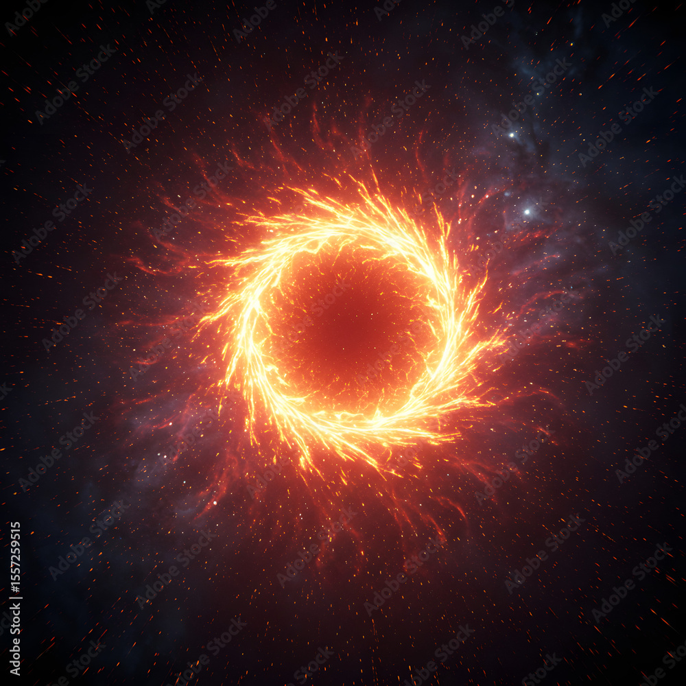 Fototapeta premium Fiery cosmic ring swirling in dark space, a mesmerizing celestial phenomenon.