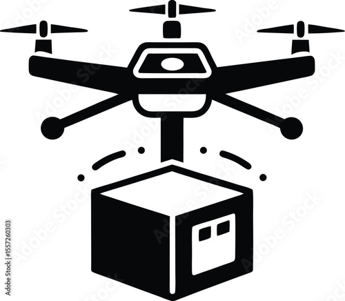 drone package delivery silhouette, food transport drone, flying delivery icon