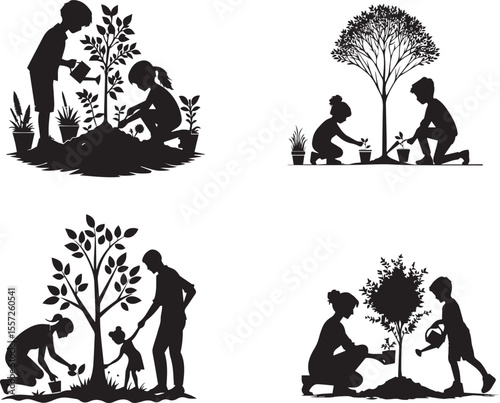 Tree Planting Activity Silhouettes . Environmental Awareness Pack.