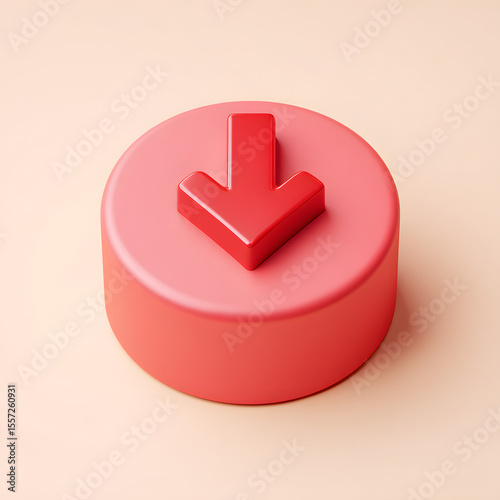 Red arrow pointing down on a circular button, presented in a clean, minimalist style.