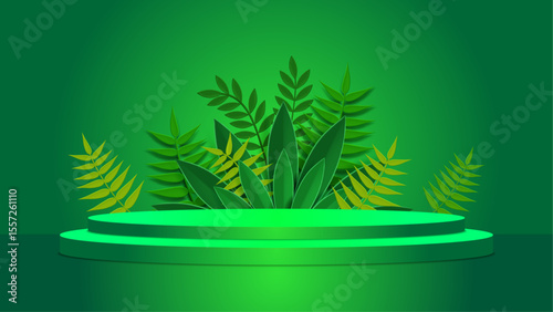 Modern Empty Podium isolated Background with green vector