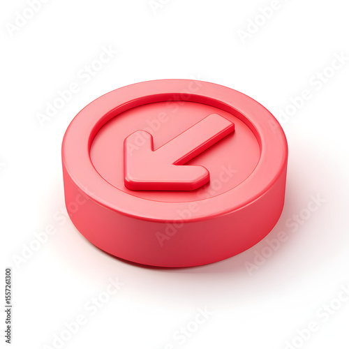 A red, circular button with a diagonal arrow pointing downwards.