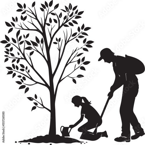 Tree Planting Activity Silhouettes . Environmental Awareness