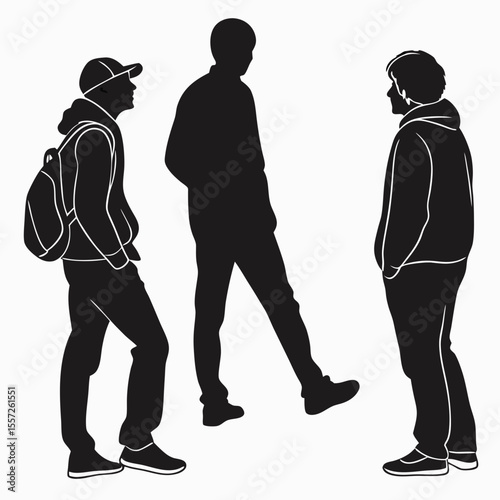 Silhouette of People Standing in Line – Generational Progression Vector Illustration