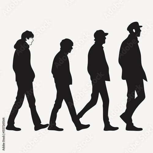 Silhouette of People Standing in Line – Generational Progression Vector Illustration