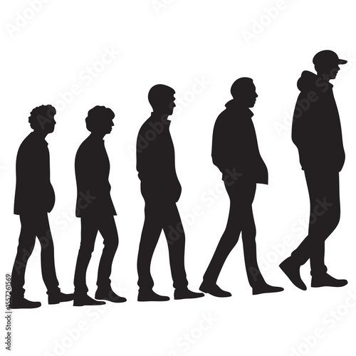 Silhouette of People Standing in Line – Generational Progression Vector Illustration
