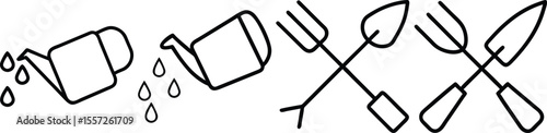 Gardening Tools and Watering Can Illustration, Simple Line Art Design for Springtime Projects